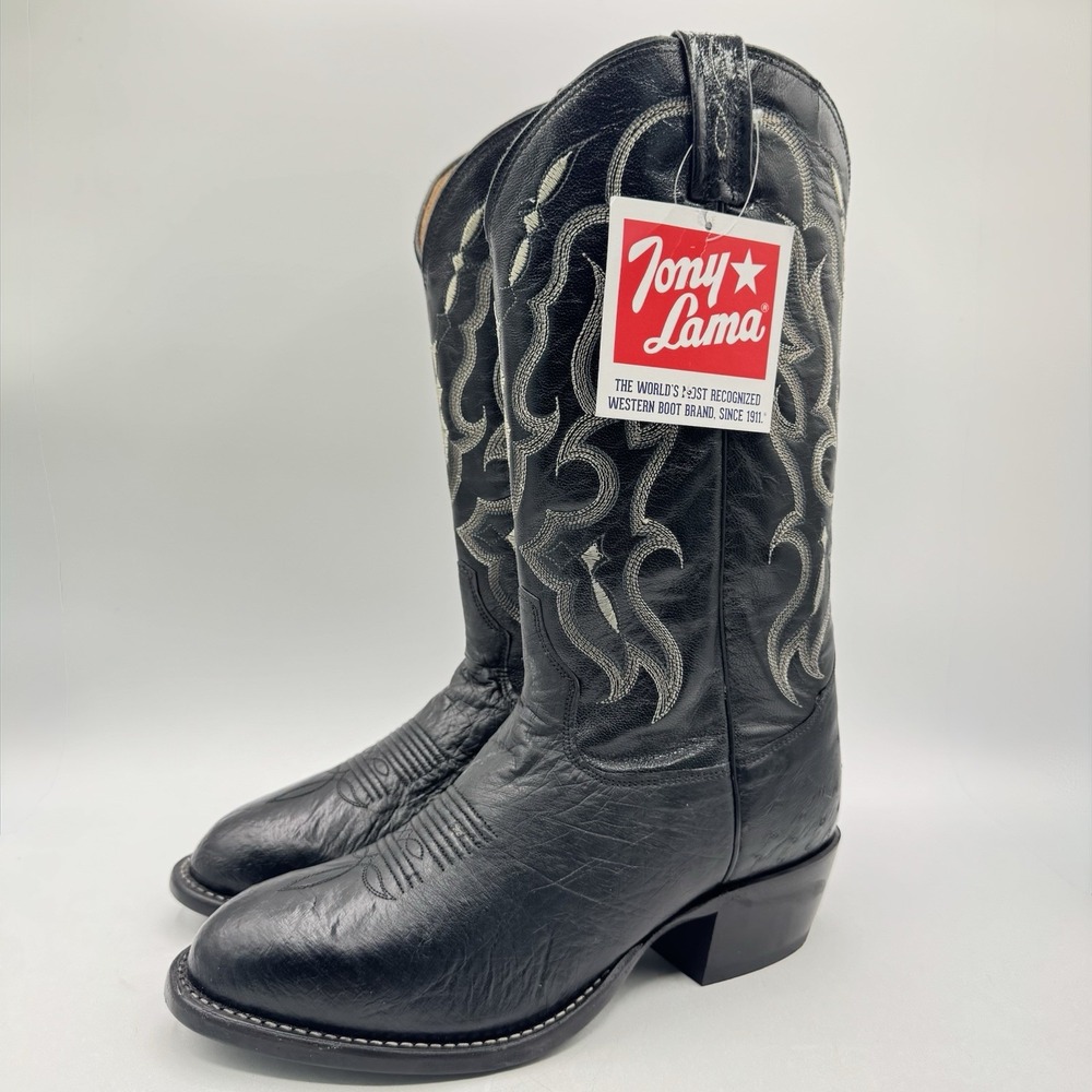 Tony Bonham Smooth Ostrich Boots Men's Size 8 EE Wide Black Genuine Exotic